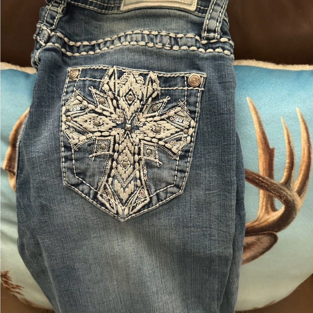 Grace Blue Embroidered Boot Cut Jeans